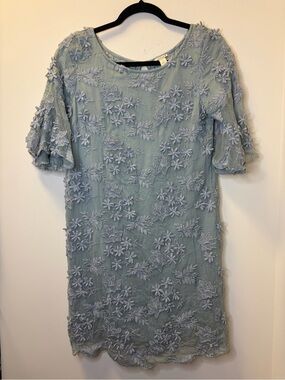 Sundance Floral Embroidered Light Blue Shift Dress- Petite Small